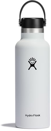 Hydro Flask - Water Bottle 532 ml (18 oz) - Vacuum Insulated Stainless Steel Water Bottle with Leak Proof Flex Cap and Powder Coat - Standard Mouth - White | Vakuumisolierte Edelstahlflasche – auslaufsicherer und pulverbeschichteter Deckel – Standardöffnung – Weiß