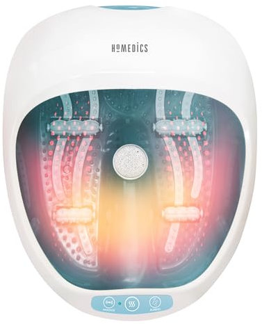 Homedics Pediluvio Massaggiatore Piedi 4 in 1 - Idromassaggio, Magnetoterapia, Vibrazione, Mantenimento Temperatura 40°C - Taglia Max 47, Bianco/Azzurro