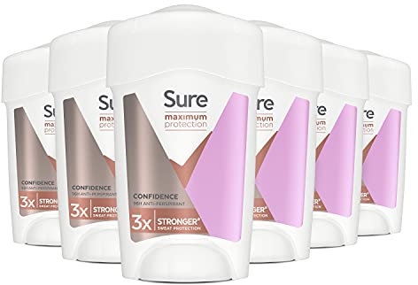 Sure Women Maximum Protection ConfidenceAntiperspirant Deodorant Cream Stick with 3x stronger* sweat protection for 96 hour sweat and odour protection 45 ml, Pack of 6