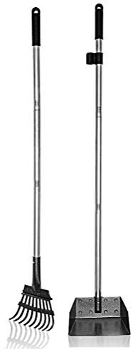 LMLMD Hundekotschaufel und Harke, Metall, Rechen mit Verstellbarer Länge-106,7 cm Langer Griff