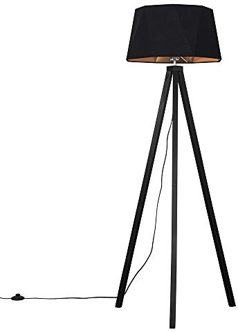 MiniSun | Modern Black Wood Tripod Design Floor Lamp with a Matt Black/Copper Geometric Shade | Floor Lamps & Torchieres, Home Décor & Improvement Essential | Includes 6W LED E27 Light Bulb