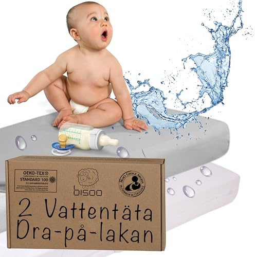 Bisoo Magic Sheet 55x90 1 Vit + 1 Grå Dra-på-lakan för Bredvidsäng Vagga