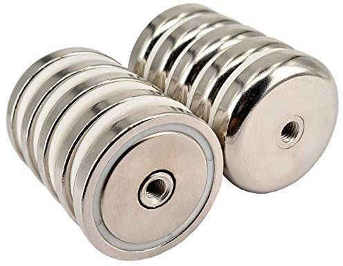 Neodym Magnet mit Gewinde Bohrung - Extra Starke Topfmagnete D 42 mm - 37 KG Zugkraft - Flachgreifer Rund mit M6 Gewindebohrung Innengewinde [10 Stück]