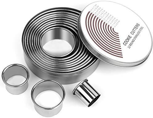 12 Pcs Donut Hole Cookie Biscuit Cutter Set for Baking, Graduated Doughnut Round Cookie Cutters, Metal Scone Circle Cookie Cutters for Frying, Biscuits Ring Molds for Cooking Cake(1-4.4 Inch) HAHAYOO