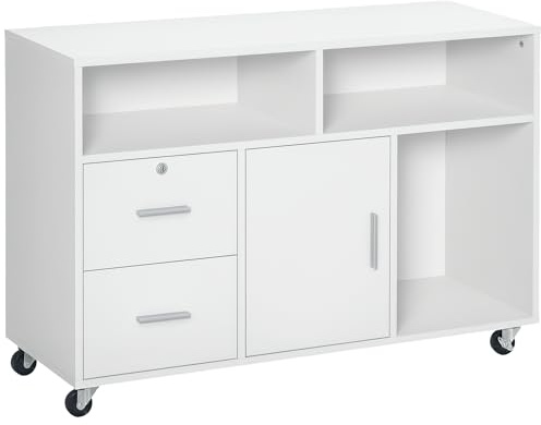 HOMCOM Mobile Porta Stampante a Rotelle, 100x35x65 cm, Bianco