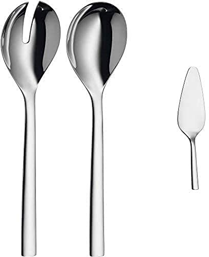 WMF Nuova Salatbesteck & Kuchenheber, Cromargan Edelstahl 25 cm, Servierlöffel, Salatgabel, Tortenheber, poliert, spülmaschinengeeignet