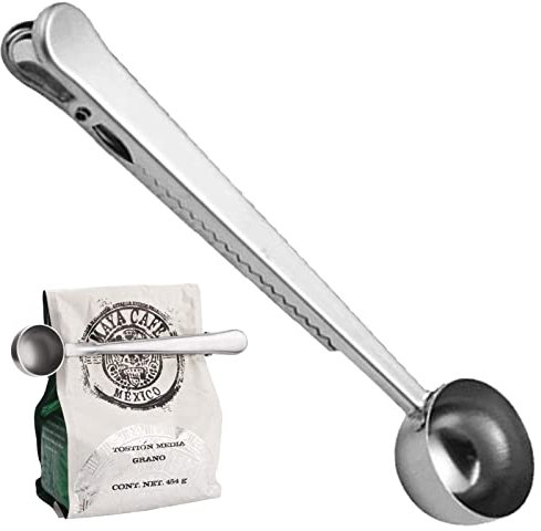17,8 cm Kaffeelöffel mit Taschenclip, Messlöffel, für gemahlenen Kaffee und Bohnen, Edelstahl