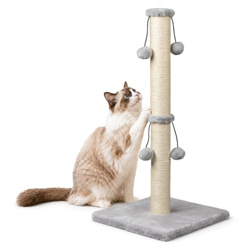 Dimaka Kratzbaum für große Katzen, 86 cm, mit Spielball, Grau