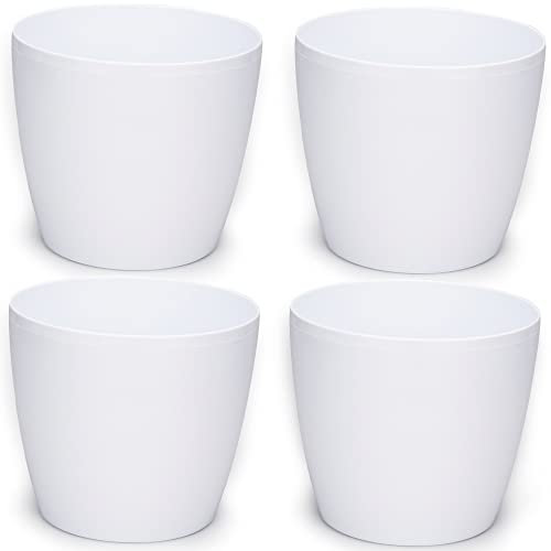 PECZEKO Macetas Brillantes Macetas Decorativas Hierbas Macetas Redondas deplástico duraderas y Ligeras para salón, Comedor, Cocina, terraza, balcón Juego de 4 Piezas (Blanco, diámetro 12 cm)