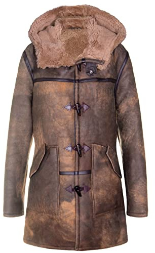 Herr antik brun fårskinn läder duffel kappa ny vinter äkta fårskinn, Brun, XXL