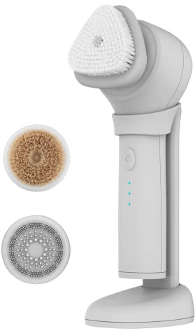 skn by conair Daily Glow Facial Cleansing Brush, All-in-One Facial Brush Includes 3 Interchangeable Attachments for Complete Cleansing, Exfoliation, and Rejuvenation