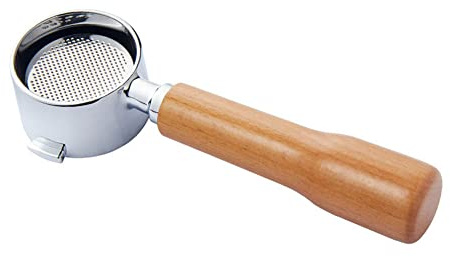 Bottomless Portafilte with Double Ear Stainless Steel Fine Mesh Single-Layer Filter Removable Bottomless Wooden Coffee Handle for Delonghi 311Gr-310 Gr/Ecov310/Ec200/Ec221/Ec310/(Diameter 51mm)