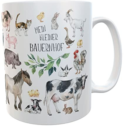Personalisierte Bauernhoftiere Kinder-Tasse mit Namen und Spruch - Mein kleiner Bauernhof (Kunststoff 300ml)