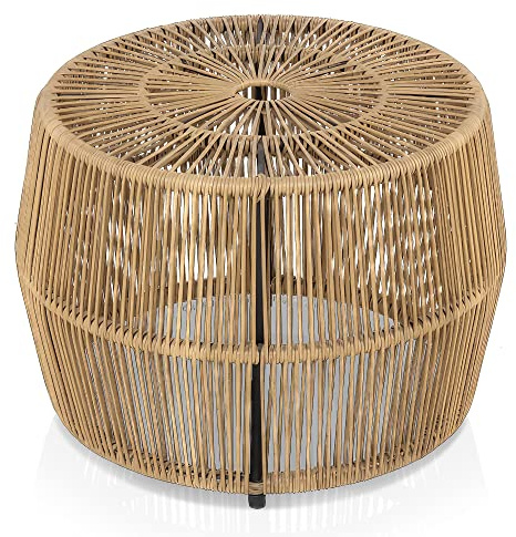 Furniture of America Ysar Boho Rattan Round Coffee Table Outdoor with Metal Frame, All-Weather and Rust Resistant, Handcrafted Coastal Furniture for Patio, Poolside, Garden, Yard, Natural Brown