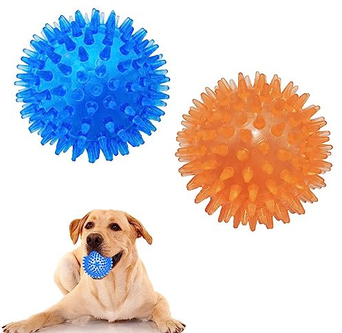 ZHIHUITL spiky dog balls,Squeaky Dog Ball,2Pcs Dog Tooth Cleaning Ball,Toys Teeth Cleaning,Puppy Chew Toys Pet Training Ball,Durable Interactive Toy(Blue/Orange)