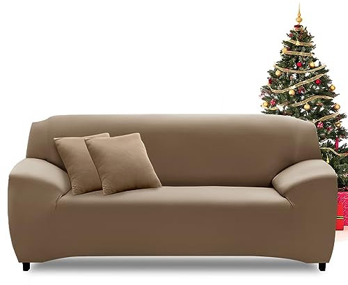 FIGOOO Sofabezug 2 Sitzer Stretch Sofabezüge mit Armlehnen Spandex Couchbezug Modern Anti-Rutsch Waschbar Sofa Protection Cover Schonbezug Couch(2-Sitzer,Erdiges Braun)