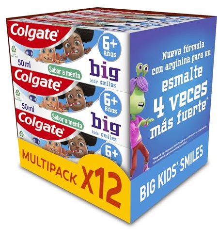 Colgate Tandkräm för barn, 12 st x 50 ml, tandkräm med fluor och anti-karieskydd, minskar plack, ändrar färg vid borstning, utvecklad för barn från 6 till 9 år, mild mynta