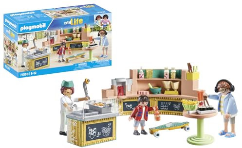 PLAYMOBIL MyLife 71538 Food Lounge, köstliche Mahlzeiten und Snacks im Restaurant, inklusive Pommes, Sushi und vielem mehr, detailreiches Spielzeug für Kinder ab 5 Jahren
