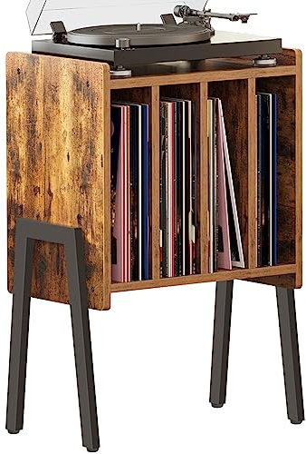 TUTOTAK Record Player Stand, End Table with Vinyl Holder Display Shelf