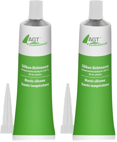 AGT Professional Silikonkleber: 2er-Set Hochtemperatur-Silikon-Dichtmasse, je 85ml,bis 350 °C, schwarz (Dichtmittel, Silikon hitzebeständig, Grill)
