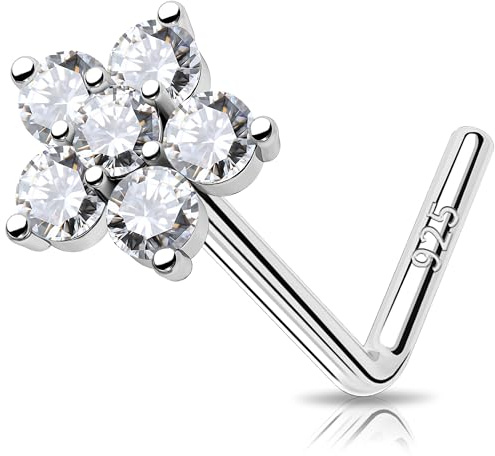 Melighting L näsform spik 925 sterling silver näsring 20 g näspiercing näsa piercing smycken CZ, Titan