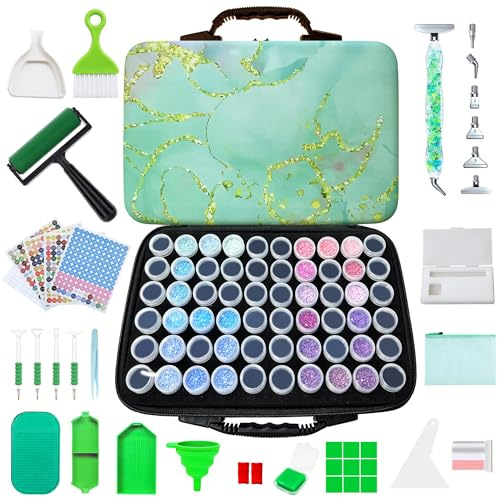 Fokenzary Art Contenedores de Almacenamiento de Pintura de Diamante 60 Ranuras Accesorios y Herramientas de Kits de Pintura de Diamante Portátiles (Verde)