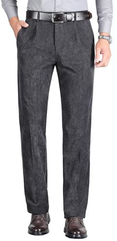 KTWOLEN Pantalon en Velours Côtelé pour Homme Taille Normale Décontracté Pantalon Droite Léger Dress Pantalons avec Poches, Gris, 32