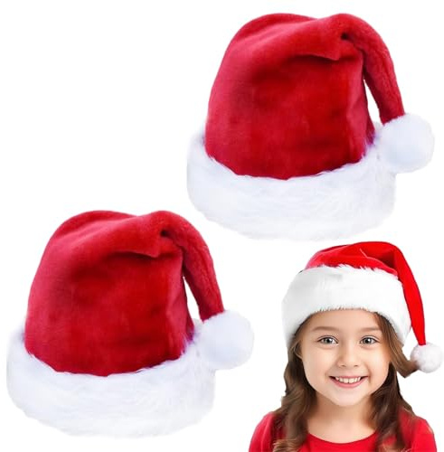 STIFFENERS 2 Pcs Santa Hat, Christmas Hats, Unisex Soft Plush Classic Fur Xmas Santa Hat, Classic Comfort Xmas Christmas Hat Thicken Santa Claus Fancy for Christmas New Year Party Supplies