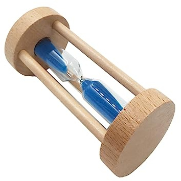 Sanduhr Holz 3 Minuten aus Glas mit Blauem Sand als Timer | Handgefertigt mit Feiner Verarbeitung, Modern und Schlicht, Tischdekoration für Küche und Spiele