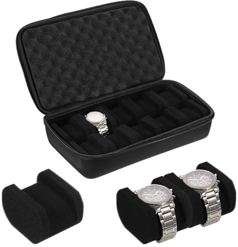 sourcing map Estuche rígido de viaje con 10 ranuras, organizador de exhibición de relojes para hombres y mujeres con almohada suave para la mayoría de relojes y relojes inteligentes de hasta 40 mm,