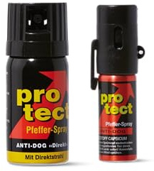 2 Stück Pfefferspray KO Spray Protect Anti-Dog Direktstrahl 40 ml + Breitstrahl 15 ml zur Selbstverteidigung Abwehrspray extrem stark 1 Mio. Scoville