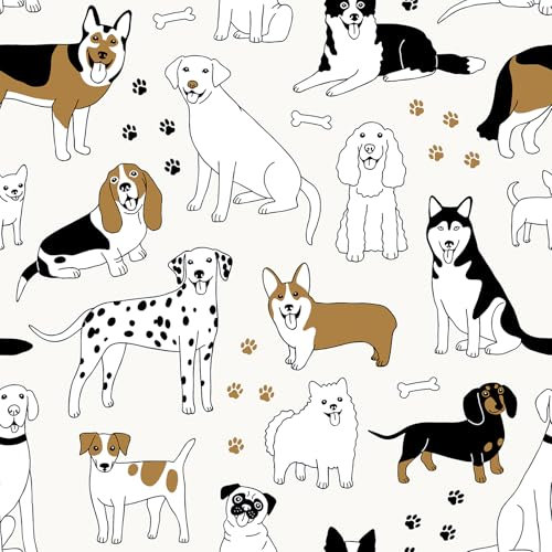 VaryPaper Carta da Parati per Cani Carino 44.5cmx200cm Pellicola Adesiva Beige Opaco Adesivi Decorativi per Mobili Carta Adesiva per Pareti Camerette di Bambini Soggiorno Armadi Guardaroba