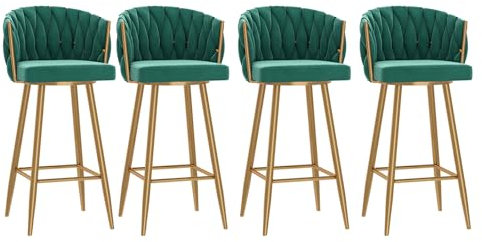 Moderner Drehhocker mit gewebter Rückenlehne, Fußstütze, goldfarbene Metallbeine, Samt, Barstuhl für Küche, Insel, Restaurants, grüner Samt, Sitzhöhe 65 cm, 4 Stück