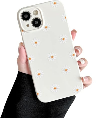 ZTOFERA Hülle für iPhone 14, Niedliche Gänseblümchen Blume Floral Muster Weiche Silikon Handyhülle, Schlanke Leichte Stoßdämpfende Schutzhülle für iPhone 14 6,1- Beige Gänseblümchen
