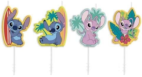 dekora - Disney Stitch Set de Velas de Cumpleaños, 4 Piezas, Diseño Tropical Hawaiano, Decoración para Tartas y cupcakes