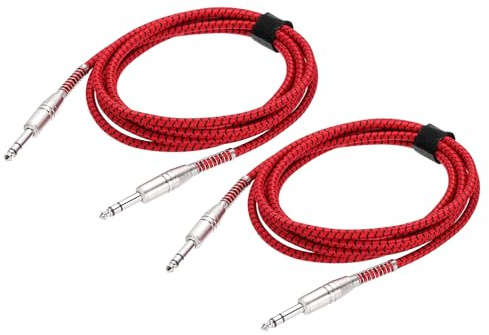 QUARKZMAN 2 Cavi Per Strumenti Musicali Chitarra, 10 Piedi 1/4 Pollice A 1/4 Pollice Diritto A Diritto Angolo Cavo Jack Per Chitarra Elettrica Basso, Nero Rosso