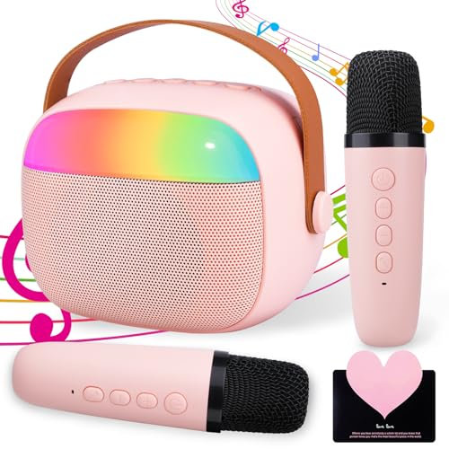 IGUGI Micro Karaoke Enfant sans Fil avec 2 Micro sans Fil,Microphone Enfant pour Chanter,Fête Et Voyage,Mini Microphone Karaoké Cadeau Fille 3-12 Ans