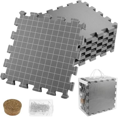 QWORK® 9 Pack Blocking Mats for Crochet Kit, 1.9cm Thickness Knitting Blocking Mats with 100 Pins, Storage Bag, and Pin Cushion