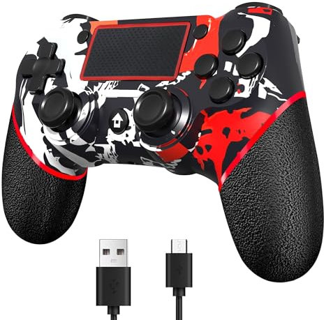 SZDILONG Upgraded Wireless Controller for Ps4 Gamepad Compatible with Ps4/Pro/Slim/Windows PC,Joystick for PS4 with Touchpad/Stereo Headphone Jack/Six-axis Motion Control/Charging Cable (Flame Red)
