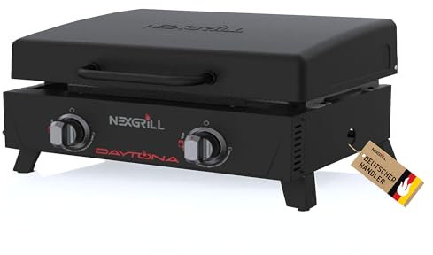 Nexgrill 2-Brenner Tabletop Plancha – Kompakter Tischgrill mit keramikbeschichteter Grillplatte – Gasgrill ideal für Camping, Garten & Outdoor BBQ, 5,86 kW