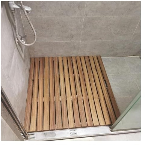 Caillebotis de Douche Bois, Tapis de bain en bois, Tapis de sol confortable en bois avec caillebotis de drainage, sol de salle de bain surélevé, imperméable et antidérapant(40x40x3.2cm (15.7x15.7x1.2i