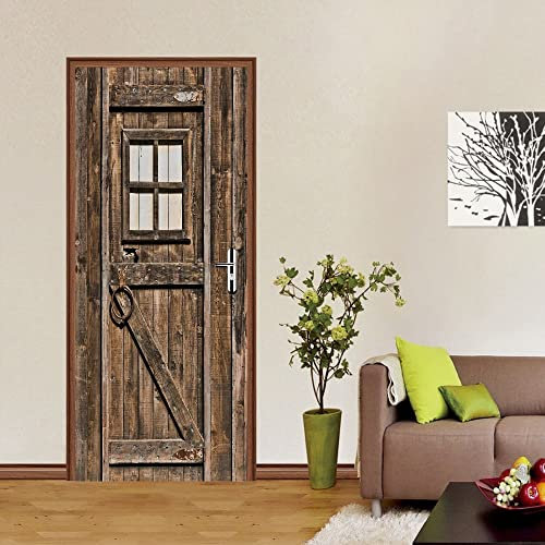 3D Türaufkleber Vintage Holzplankenstruktur Tür bekleben mit Türtapete Türposter Türfolie Selbstklebend 80x210 cm Tür verschönern PVC Wasserdicht Abnehmbar BraunTürfolie TürPoster