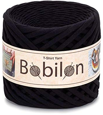 Bobilon - Gomitolo di filo di cotone per magliette, 7-9 mm, per uncinetto, lavoro a maglia, macramè, lavori manuali – Nastro morbido Jersey, Fettuccini Zpagetti T-Yarn – Nero Passione