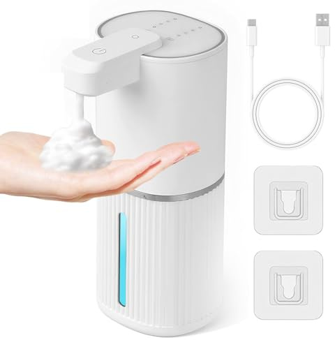 Dispenser Sapone Automatico,380 ml Impermeabile IPX5 Dispenser di Sapone Liquido USB Ricaricabile,4 Livelli Regolabili Dosatore Sapone Schiuma da Parete per Bagno Hotel Cucina (Schiuma,Bianco)
