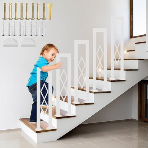 YUJEYHD Barandilla Escalera en Forma de U, Metálico Pasamanos con Diseño Diamante y Base Tapa, Interior Parapeto para Loft, Balcón, Balaustre Exterior, Instalación Vertical (Blanco, 110cm)