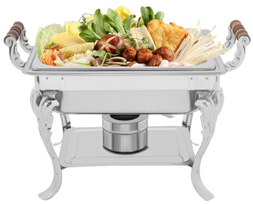 HUOMMGS Set da 4 litri Chafing Dish Buffet in acciaio inox, 1 contenitore per alimenti europeo, set con coperchio, rettangolare, con 1 tanica per carburante per catering, buffet e feste