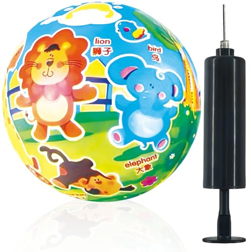 Tier Luftballons Spielball für Kinder 22 cm Durchmesser Aufblasbarer PVC-Ball Klein mit Ventil & Luftpumpe Bunter Springball für Jungen und Mädchen Geeignet als Strandball, Fußball oder Softball