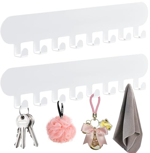 NINGYER 2 Stück Schlüsselbrett mit 8 Haken, Schlüsselbrett Selbstklebend Ohne Bohren, Wand Schlüsselanhänger für Wohnzimmer, Schlafzimmer, Küche (Weiß)