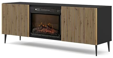 Homlando Mueble de TV con chimenea, centro de entretenimiento, diseño moderno, efecto llama, mueble de TV para sala de estar 67 x 16,5 x 24,8 pulgadas, para TV de 177,8 cm, roble artesanal/negro mate