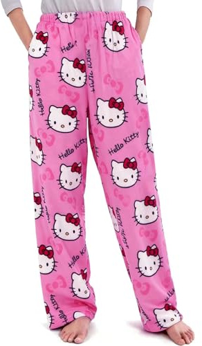 Pyjama Hose Damen Schlafanzughose Lang Flanell Pyjamas Hose mit taschen Schlafanzug Weich Kawaii Anime Bequeme Cartoon Casual Frauen Schlafhose Herbst-Winter Warm Weihnachten Halloween Homewear(M)